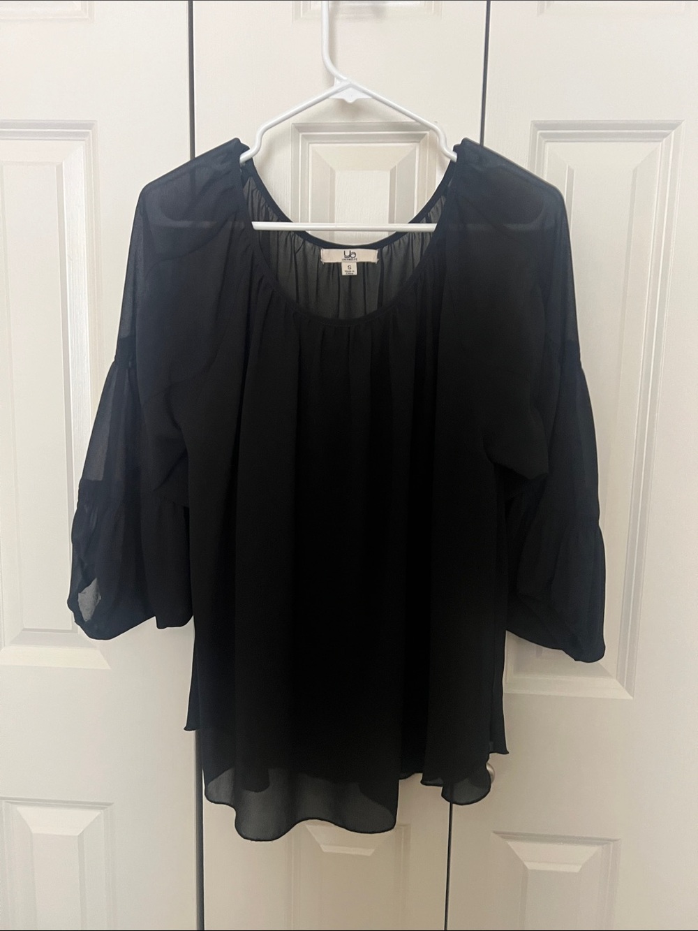 GBG Los Angeles Black Sheer Peasant Blouse